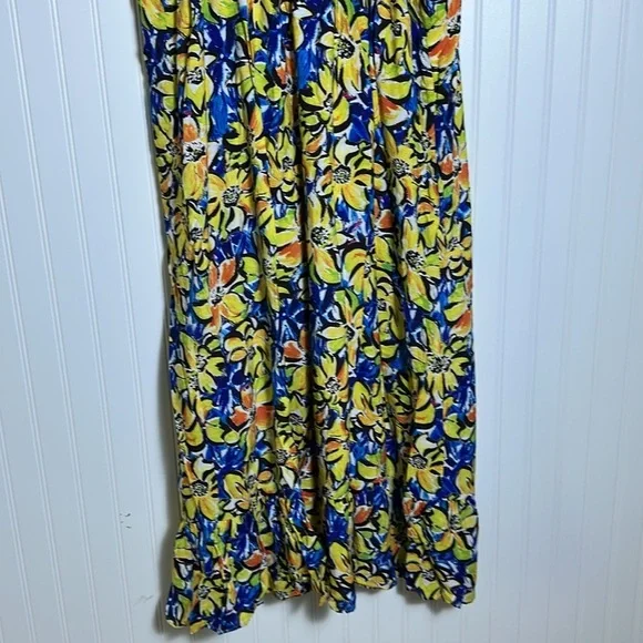 Skies are Blue Curvy, Size 1X floral Midi  dress, lined smoked Back ruffle trim - Picture 8 of 13